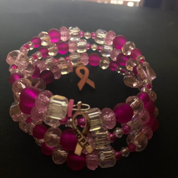 Handmade Breast Cancer Awareness Coil Bracelet - Picture 1 of 3